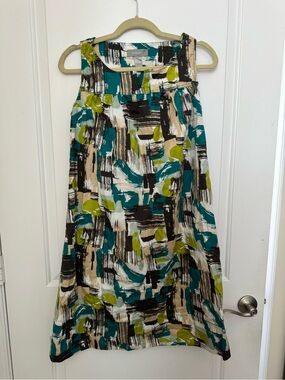 Liz Claiborne Teal, Olive & Black Abstract Midi Dress